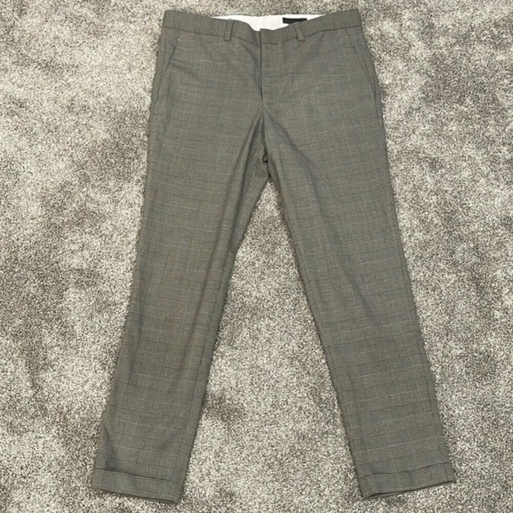 EC Men's H&M Skinny Fit Black / White Plaid Dress Pants with Cuffed Bottom -SZ33